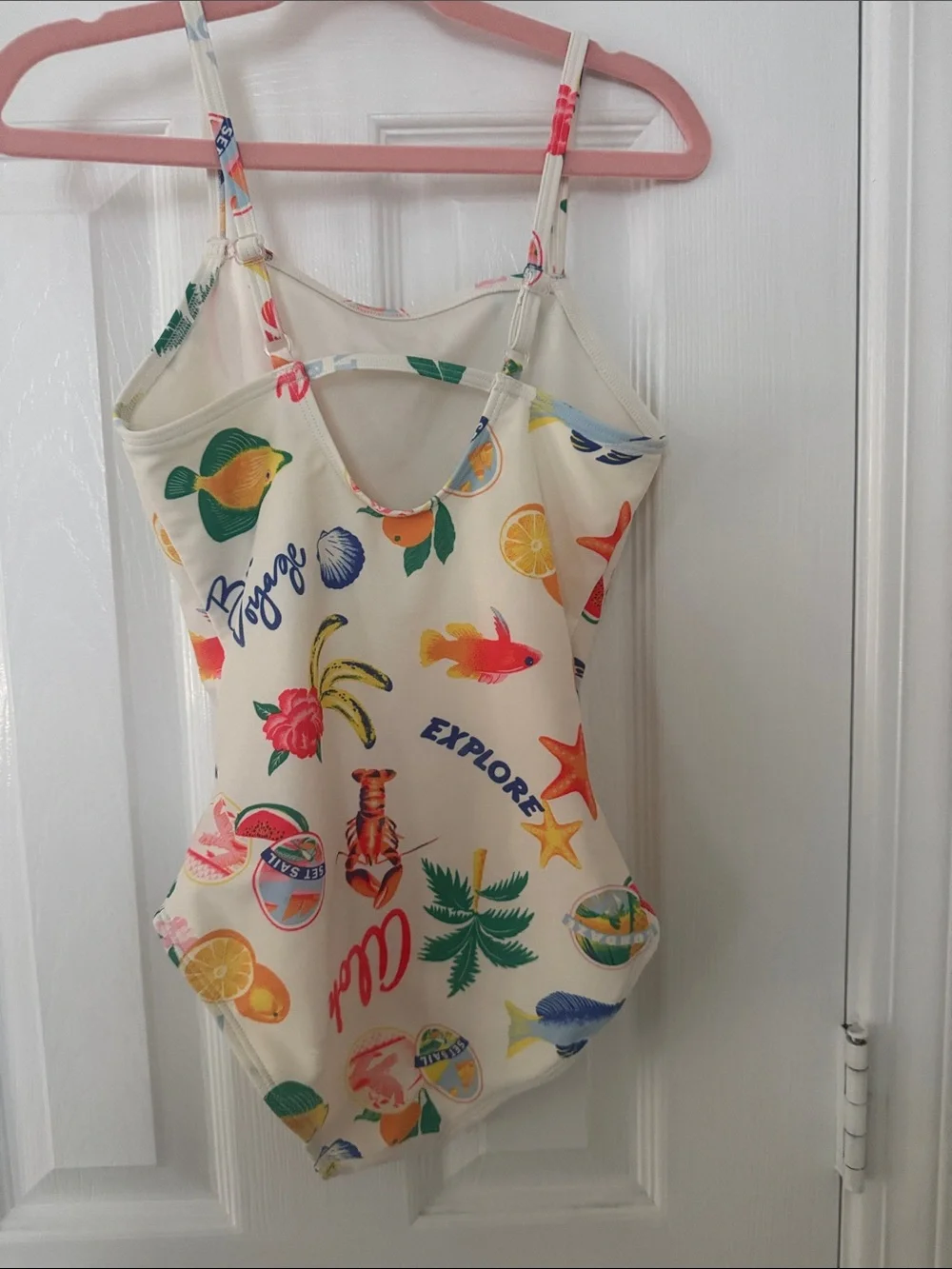 NWOT Cream Tropical Print Girls' One-Piece Swimsuit